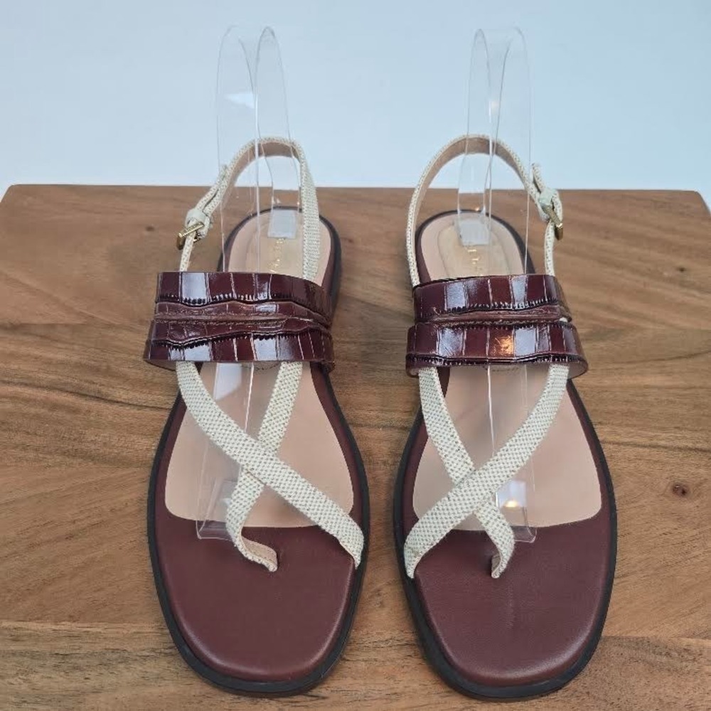 New Womens Cole Haan Go-To Estella Flat Thong Brown Leather Sandals Shoes Sz 7.5